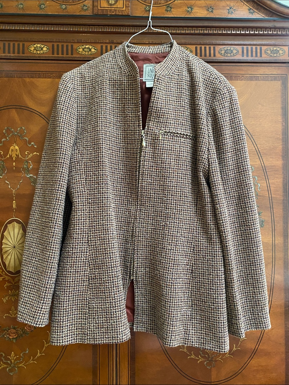 Women's Brown Houndstooth Zip-Front Blazer